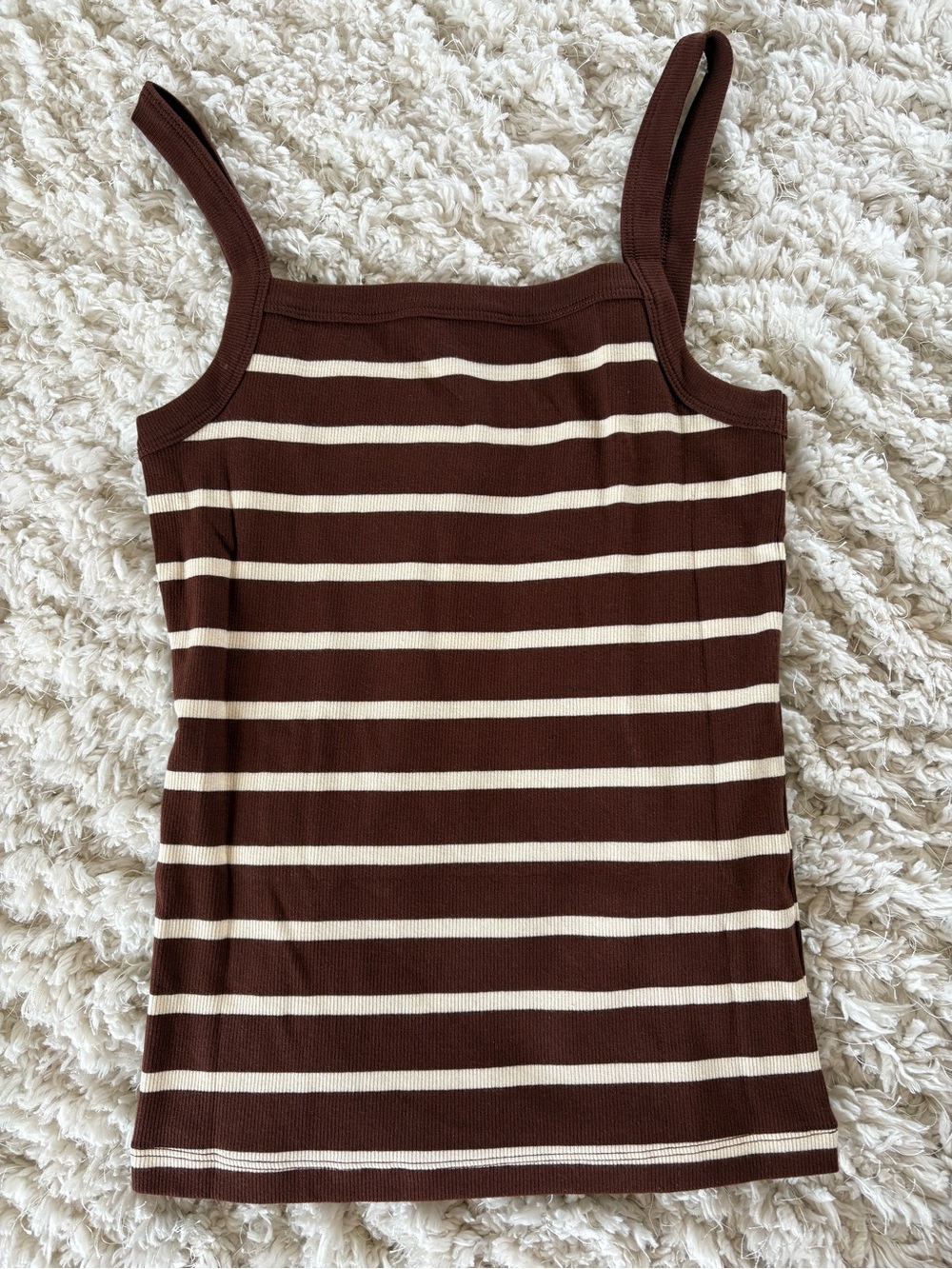 Banana Republic Striped Brown and Cream Square Neck Rib Tank Top NWT